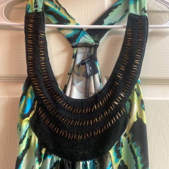 New Directions Petite Black Blue Yellow Green Wild Print Dressy Tank Top Size M - Picture 4 of 5